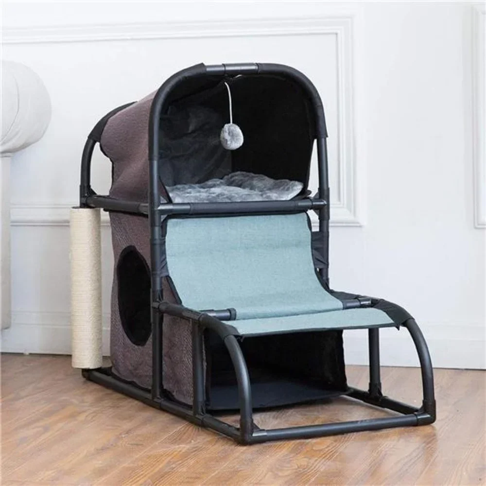 4 in 1 Multi-Functional Cat Condo Furniture with Scratching Post & Dangling Toy